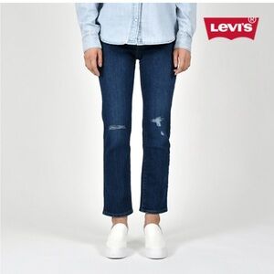 Levi’s 724 High Rise Straight Crop Blue Denim Distressed Casual Size 28